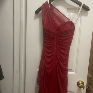 Red one shoulder dress . Size 0 . Bought from Davids Bridal